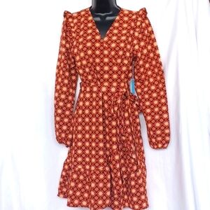 NWT Draper James Vintage Inspired Long Puff Sleeve Wrap Dress Sz S, Ruffle Hem